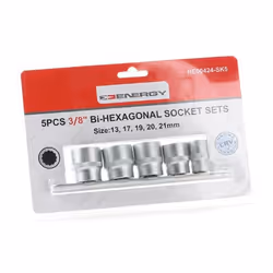 Socket set; ENERGY; 5 Double Hexagon Chrome Vanadium Steel 3/8