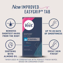 Veet Expert Cold Wax Strips Legs and Body - 40 Wax Strips and 4 Finish Wipes for Sensitive Skin