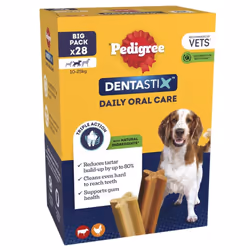 DentaStix - Daily Dental chews for medium Dogs (10-25 kg) , 28 Pedigree Dentastix sticks (Pack of 4)