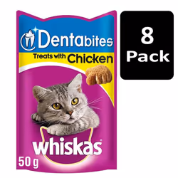 WHISKAS Dentabites Cat Treats With Chicken 8x50g