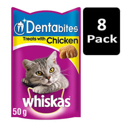 WHISKAS Dentabites Cat Treats With Chicken 8x50g