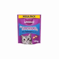 Temptations - Tasty, Crunchy Treats for Adult Cats, Small Bite Size Snacks with a Delicious Salmon Flavour Filling, 4 x 180 g Packets - Pack May Vary