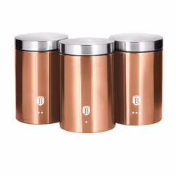 Berlinger Haus BH/1605, Tea+Coffee+Sugar containers set, Stainless steel, Rose gold, Detachable lid, Round, Germany