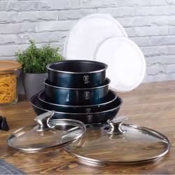 Berlinger Haus 12Pc Space Saving Cookware Set Pots Pans Induction Lids Handle - Aquamarine