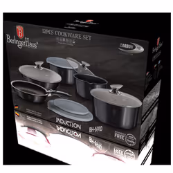 Berlinger Haus 12Pc Space Saving Cookware Set Pots Pans Induction Lids Handle - Carbon Pro