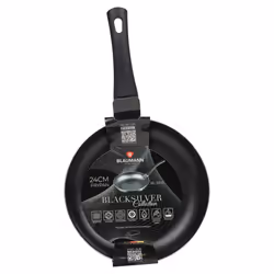 Blaumann Cookware Frying Grill Pots Pan Saucepan Casserole Soft Touch Handle Lid - Matt Black, 24cm Frying Pan - 1.6L