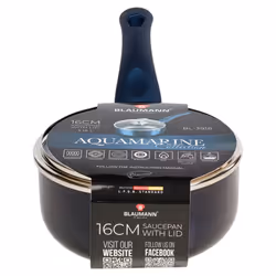 Blaumann Cookware Frying Grill Pots Pan Saucepan Casserole Soft Touch Handle Lid -  Aquamarine,   16x7cm Saucepan with Glass Lid...