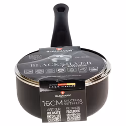 Blaumann Cookware Frying Grill Pots Pan Saucepan Casserole Soft Touch Handle Lid -  Matt Black,   16x7cm Saucepan with Glass Lid...