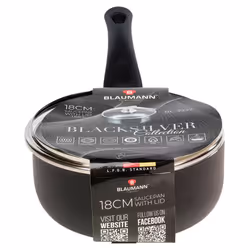 Blaumann Cookware Frying Grill Pots Pan Saucepan Casserole Soft Touch Handle Lid -  Matt Black,   18x8cm - Saucepan with Glass L...