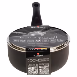 Blaumann Cookware Frying Grill Pots Pan Saucepan Casserole Soft Touch Handle Lid -  Matt Black,   20x8.5cm Saucepan with Glass L...