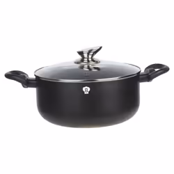Blaumann Cookware Frying Grill Pots Pan Saucepan Casserole Soft Touch Handle Lid -  Matt Black,   24x11cm Casserole with Glass L...