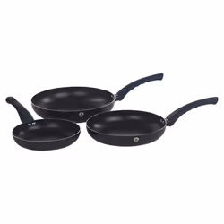 3 Pc Frying Pan Set With Soft Touch Handles and 6 Pc Kitchen Tool Set - Aquamarine