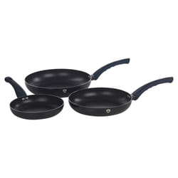 3 Pc Frying Pan Set With Soft Touch Handles and 6 Pc Kitchen Tool Set - Aquamarine