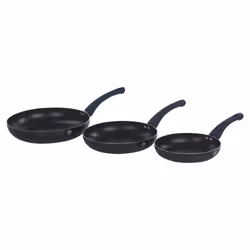 3 Pc Frying Pan Set With Soft Touch Handles and 6 Pc Kitchen Tool Set - Aquamarine