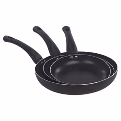 3 Pc Frying Pan Set With Soft Touch Handles and 6 Pc Kitchen Tool Set - Matt Black