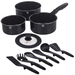 Aluminium Induction Space Saving Cookware Saucepan Frying Pan Set Detachable Handle with Kitchen 6 Tools - Aquamarine, 5 Pc Saucepan w/ 6 Tools