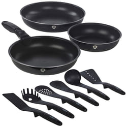 Aluminium Induction Space Saving Cookware Saucepan Frying Pan Set Detachable Handle with Kitchen 6 Tools - Aquamarine, 4 Pc Frying Pan w/ 6 Tools