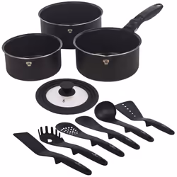 Aluminium Induction Space Saving Cookware Saucepan Frying Pan Set Detachable Handle with Kitchen 6 Tools - Black Matt, 5 Pc S ...