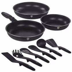 Aluminium Induction Space Saving Cookware Saucepan Frying Pan Set Detachable Handle with Kitchen 6 Tools - Black Matt, 4 Pc F ...