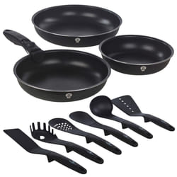 Aluminium Induction Space Saving Cookware Saucepan Frying Pan Set Detachable Handle with Kitchen 6 Tools - Black Matt, 4 Pc Frying Pan w/ 6 Tools