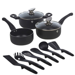 11pc Blaumann Induction Soft Touch Cookware Pots Pan Saucepan & Kitchen Tool Set -  Matt Black