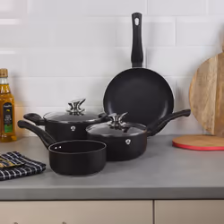12Pc Set Blaumann Cookware Frying Pots Saucepan Casserole Soft Touch & Tool Set - Matt Black