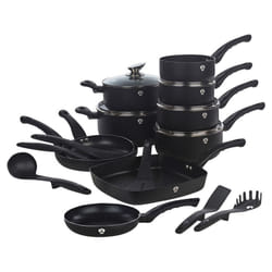 21 Pcs Blauman Cookware Pots Grill Pans with Soft Touch Handles & Kitchen Tool Set -   Black Matt