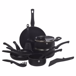 8 Pcs Blauman Cookware Pots Pans Set With Soft Touch Handles & Kitchen Tool Set - Matt Black