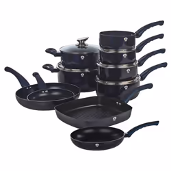 15 Pc Blaumann Cookware Frying Cooking Grill Pan Pots Saucepan Soft Touch Handle - Aquamarine