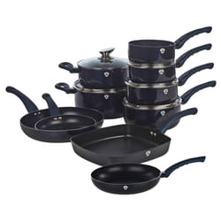 15 Pc Blaumann Cookware Frying Cooking Grill Pan Pots Saucepan Soft Touch Handle -   Aquamarine