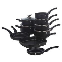 15 Pc Blaumann Cookware Frying Cooking Grill Pan Pots Saucepan Soft Touch Handle -   Black Matt
