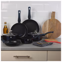 8 Pcs Blaumann Cookware Set Cooking Pots Pans With Soft Touch Handles Glass Lids - Aquamarine