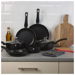8 Pcs Blaumann Cookware Set Cooking Pots Pans With Soft Touch Handles Glass Lids - Matt Black