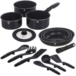 Aluminium Induction Space Saving Cookware Saucepan Frying Pan Set Detachable Handle with Kitchen 6 Tools - Aquamarine, 9 Pc w/ 6 Tools