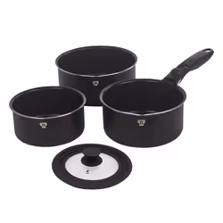 Aluminium Induction Space Saving Cookware Saucepan Frying Pan Set Detachable Handle with Kitchen 6 Tools - Black Matt, 9 Pc w/ 6 Tools