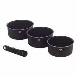 Aluminium Induction Space Saving Cookware Saucepan Frying Pan Set Detachable Handle with Kitchen 6 Tools - Black Matt, 9 Pc w/ 6 Tools