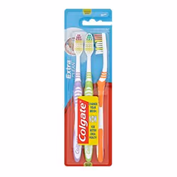Colgate Extra Clean Medium Toothbrush Triple Pack, Adult, Green, Orange, Purple, 3 pc(s), Blister
