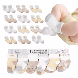 Baby Socks 0-6 Months, Organic Cotton Infant Socks, Unisex, Soft & Hypoallergenic Newborn Socks, 12 Pairs