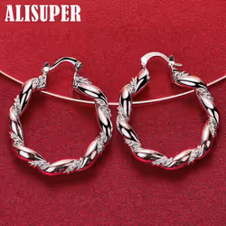 925 Sterling Silver Twisted Rope Round Hoop Earring Jewelry