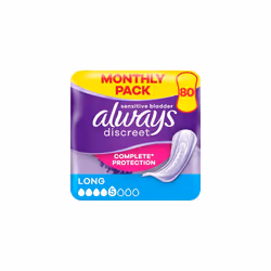 Always Discreet Incontinence Pads Long, 80 Pads (4 x 20 Pieces) Monthly Pack, Discreet Protection & High Absorbency, Odour-Ne ...