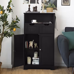 Bathroom Floor Cabinet Wooden Storage Cupboard with Adjustable Shelf