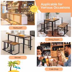 4 PCS Industrial Dining Table & Chair Set Kitchen Table Bench 2 Stools