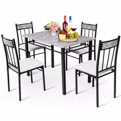 5 Pieces Modern Kitchen Dining Set 1 Bar Table and  4 High Back Chairs