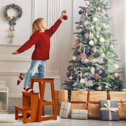 3 Tier Step Stool Wood Indoor Folding Stepladder Shelf for Adults Kids