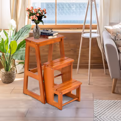 3 Tier Step Stool Wood Indoor Folding Stepladder Shelf for Adults Kids