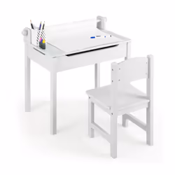 Kids Desk and Chair Set Wooden Toddler Tables Lift-top with Paper Roll