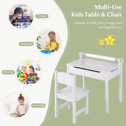 Kids Desk and Chair Set Wooden Toddler Tables Lift-top with Paper Roll