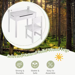 Kids Desk and Chair Set Wooden Toddler Tables Lift-top with Paper Roll