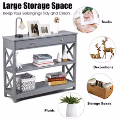 3-Tier Console Table Sofa Table Entryway Table with X-Design
