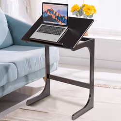 Tilting Top TV Tray Table C-shaped Bamboo Sofa Table Sturdy Side Table